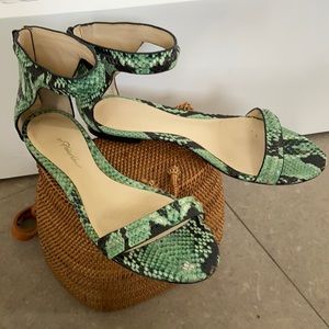 Ankle strap lizard embossed leather sandals